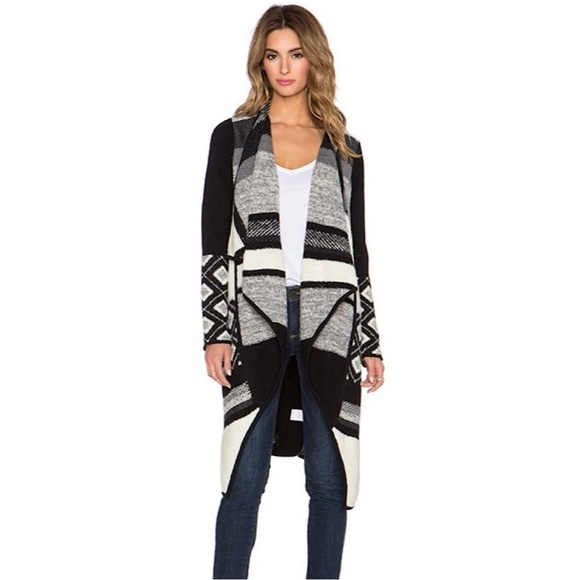 Vince Graphic Texture Cardigan Longline Wool Alpaca Blend Knit Mixed Pattern - Picture 2 of 15